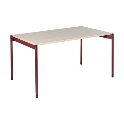 Bureau droit STILO 140x80 cm structure rouge bordeaux/ plateau chêne perla