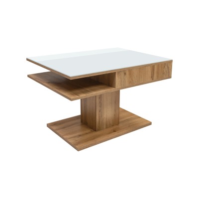 Table basse CAMPO chêne wotan verre blanc