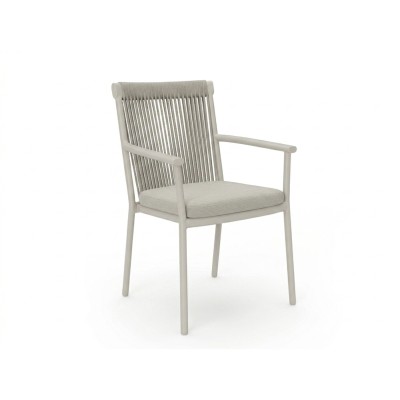 Chaise ROPE aluminium avec accoudoirs, dossier tressé beige, coussin d’assise inclus