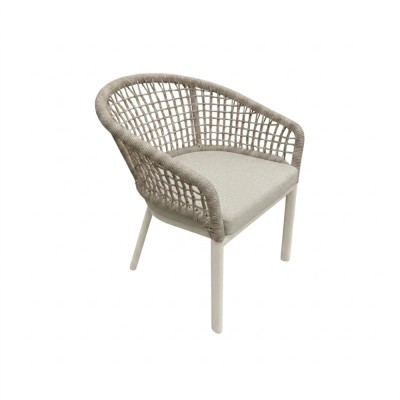 Chaise BROOK aluminium ivory, dossier et accoudoirs tressés, coussin d’assise inclus