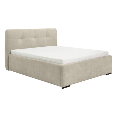 Lit tapissé NUWIA beige OVER_08 140x200 cm avec sommier coffre et rangement