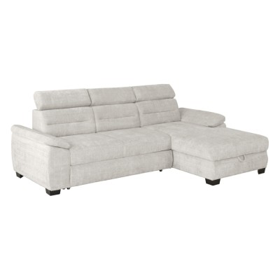 Canapé-lit angle droit AGUDA chenille gris clair CREMONA_04 avec rangement
