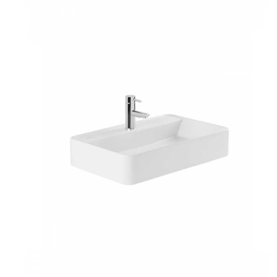 Lavabo suspendu céramique SANLIFE blanc rectangulaire avec trou pour robinet et kit de fixation 60x40 cm