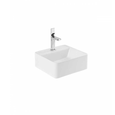 Lavabo suspendu céramique SANLIFE blanc carré avec trou pour robinet 40x40 cm