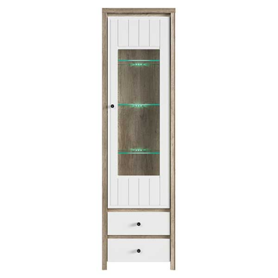 ARMOIRE VITREE KASPIAN 2TIROIRS CHÊNE MONUMENT ET BLANC