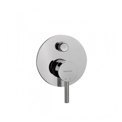 Mitigeur de bain et douche laiton TUBE chromé encastrable 4 voies avec miroir arrondi diamètre 120 mm