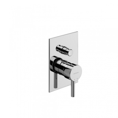 Mitigeur de bain et douche laiton TUBE chromé encastrable 4 voies avec miroir rectangulaire