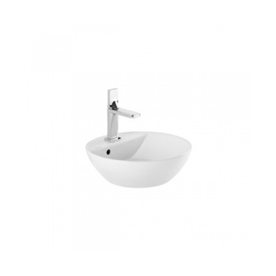 Vasque à poser céramique SANLIFE blanc rond avec trou pour robinet diamètre 42 cm