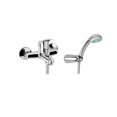 Mitigeur de bain et douche laiton CETUS BASIC chromé avec douchette flexible et support réglable